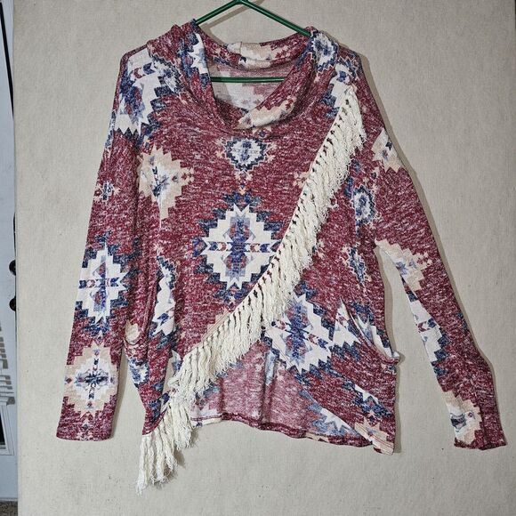 Entro Southwestern Fringe Poncho Sweater Cardigan One Size Fits Most Pockets - Picture 7 of 8